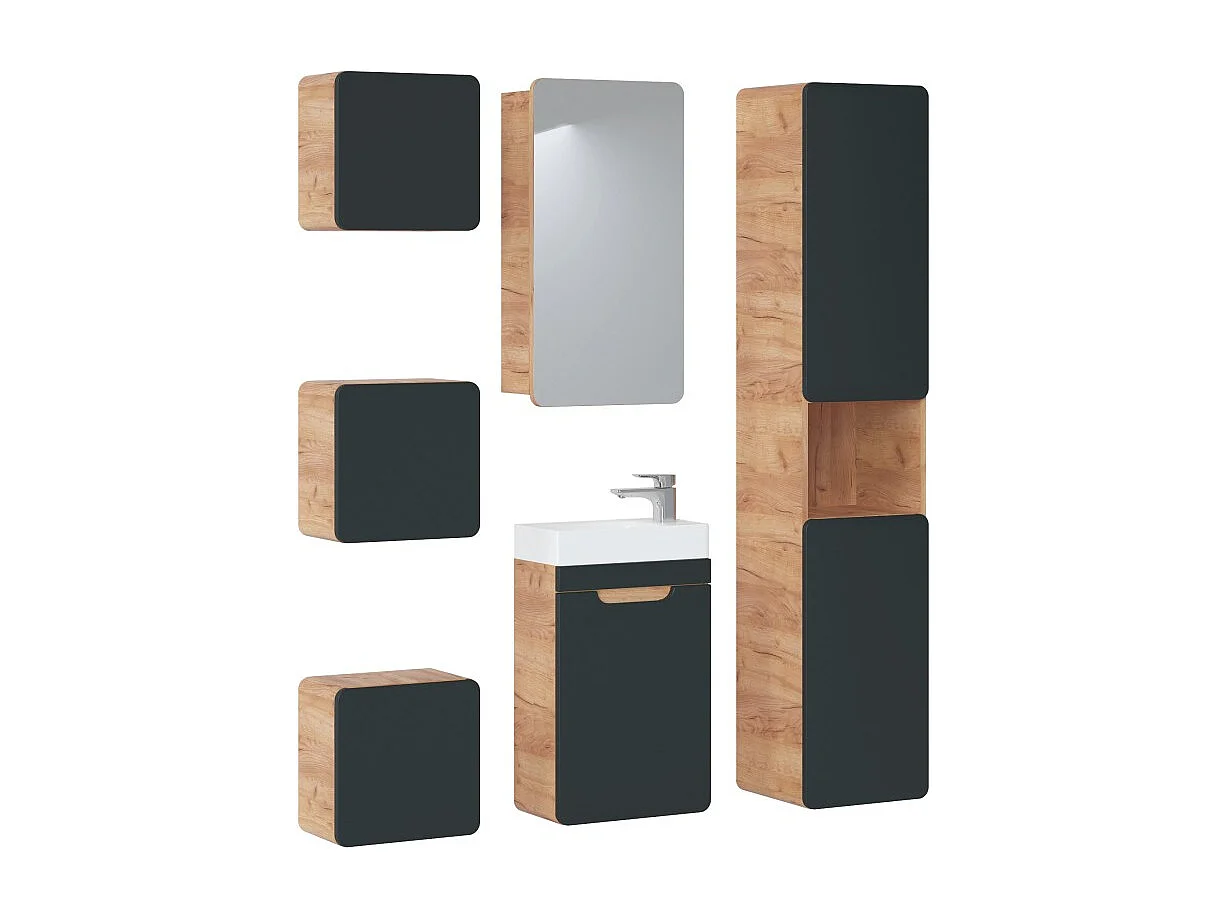 Mobile sottolavabo ERBANO – 1 porta – 40 cm – Rovere chiaro e grigio antracite – Compatto sospeso