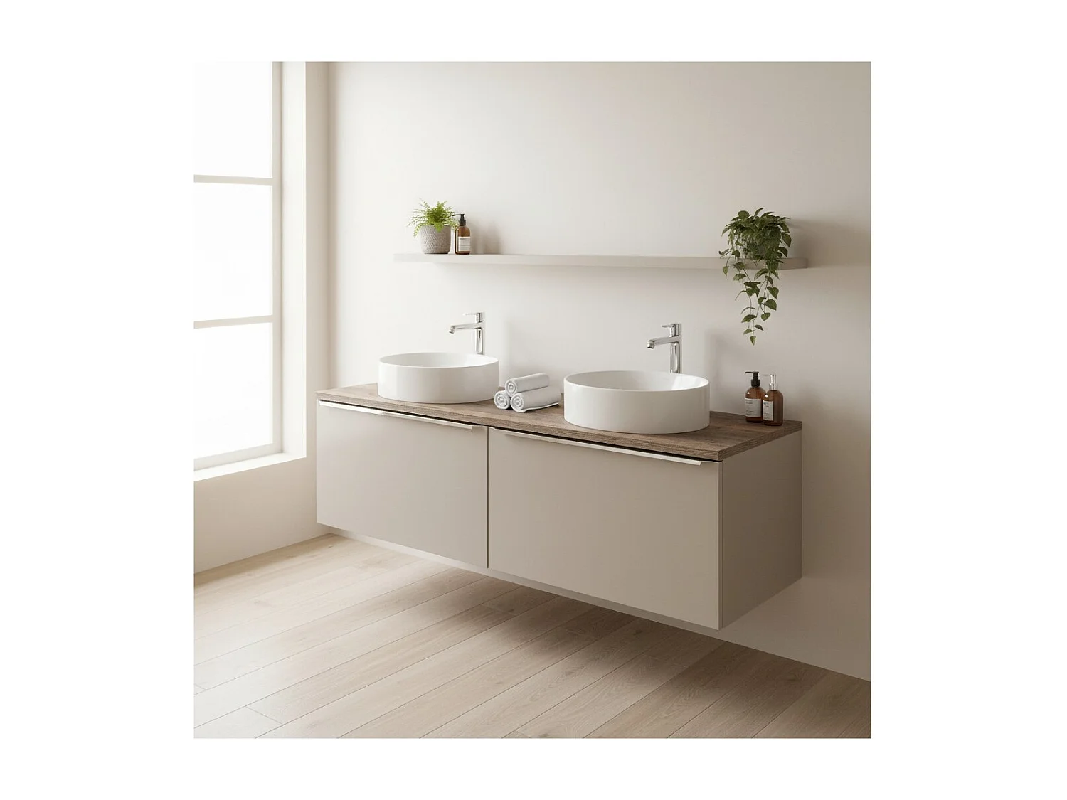 Ensemble de salle de bain VANTA taupe : meuble sous vasque 160cm + plan vasque