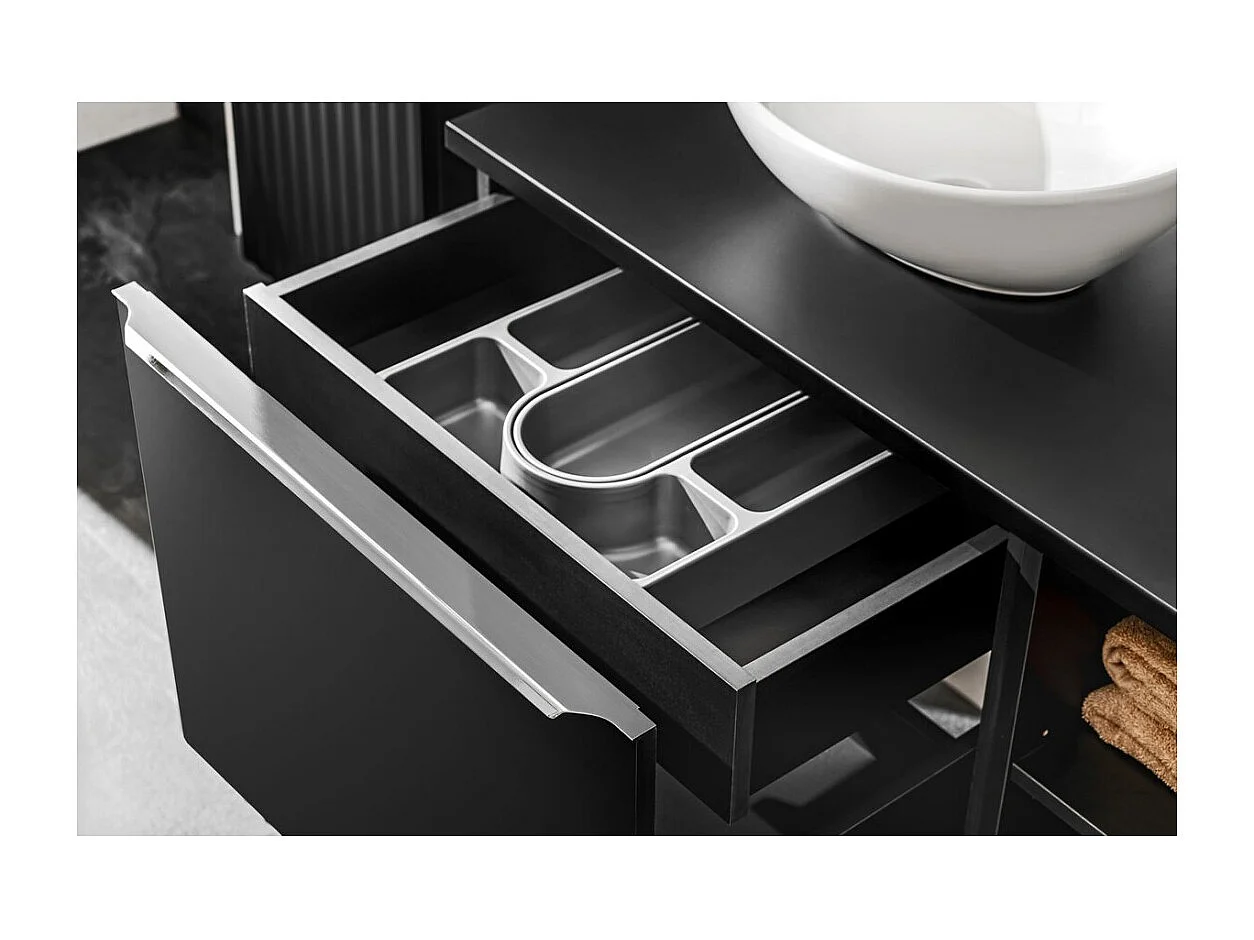 Meubel onder wastafel VANTA 60 cm zwart - Hangend module met 2 laden