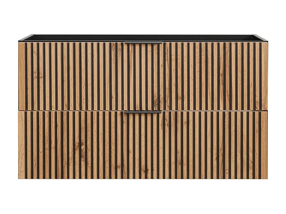 Mueble bajo lavabo KINOKO – 2 cajones – Acabado en láminas de madera natural y negro – L100 × P46 × H57 cm – Para colgar