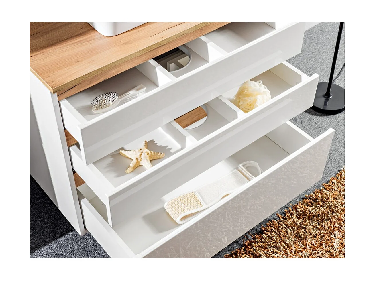 Meubel onder wastafel ASKA 94 cm hoogglans wit - Hangend model met laden