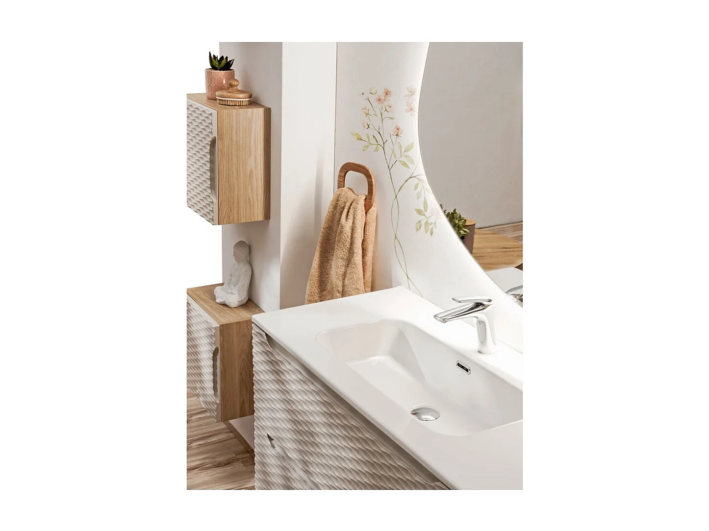 Mobile sottolavabo YOKA - Beige e rovere chiaro 120 cm