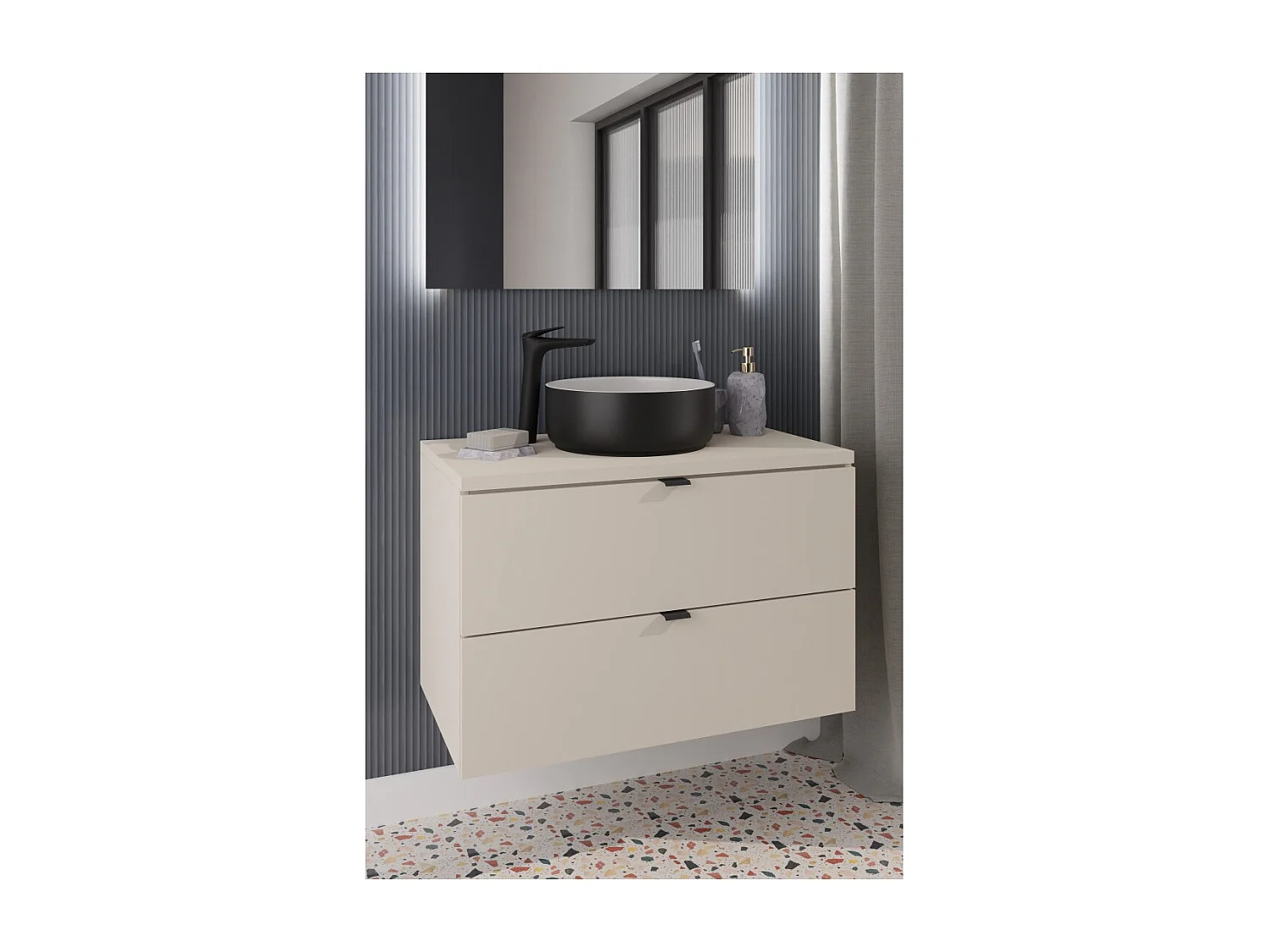 Meuble sous vasque BELLA 80 cm – Coloris marron congo – Finition mate et design suspendu