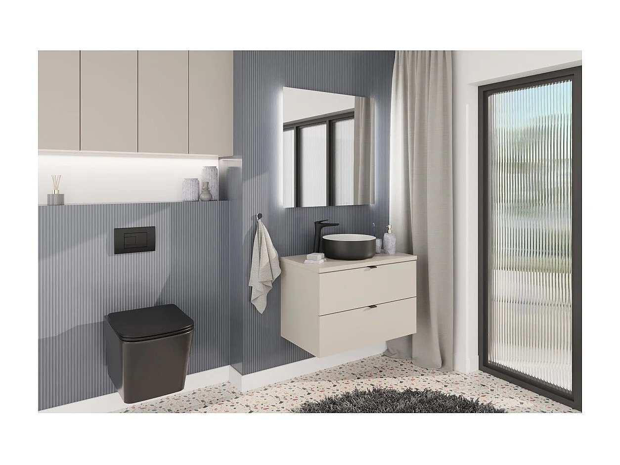 Meuble sous vasque BELLA 80 cm – Coloris marron congo – Finition mate et design suspendu