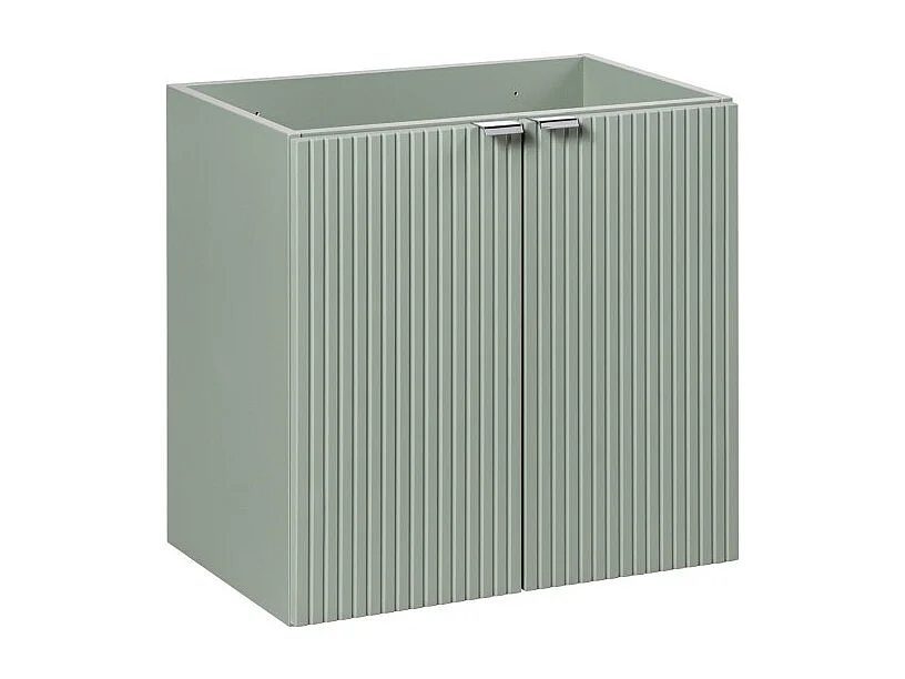 Meuble sous vasque ELVINA – 60 cm – 2 placards – Coloris vert sauge pastel – Meuble suspendu