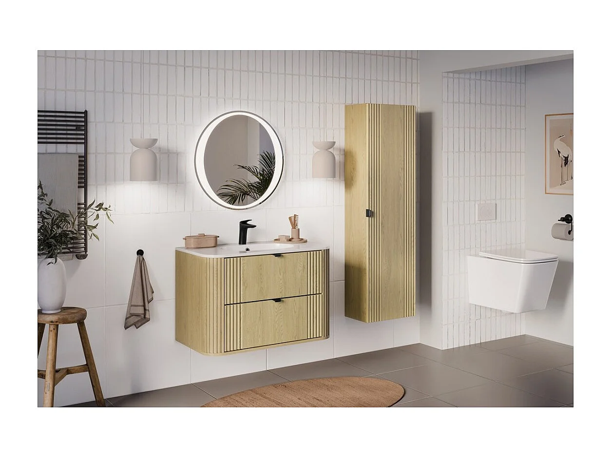 Meuble sous vasque KORI 80 cm chêne clair – 2 tiroirs – suspendus