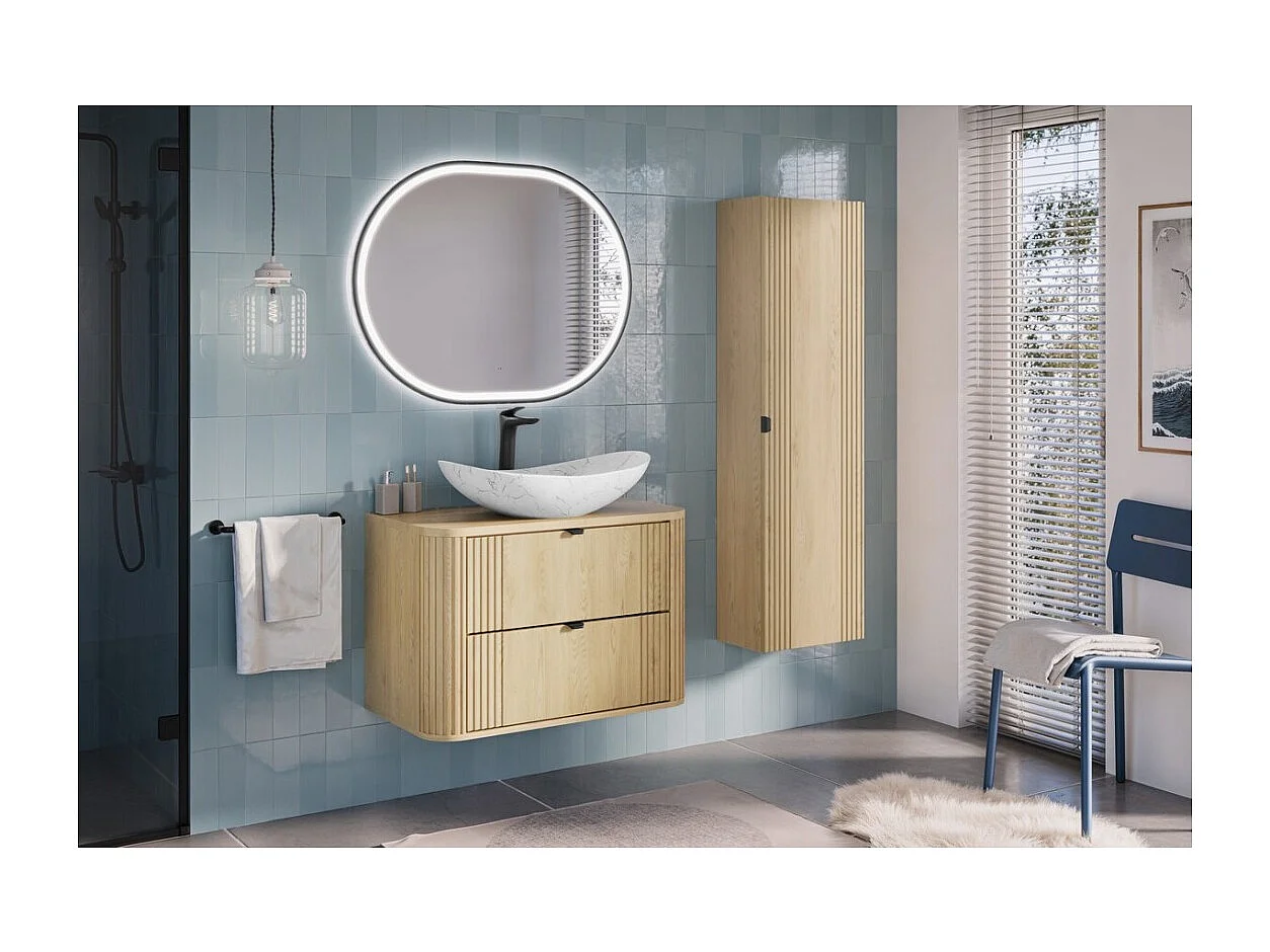 Meuble sous vasque KORI 80 cm chêne clair – 2 tiroirs – suspendus