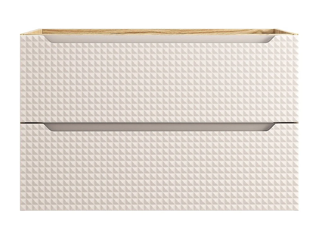 Mueble bajo lavabo VELNIA – 2 cajones – 90 cm – Color roble claro y beige – Para colgar