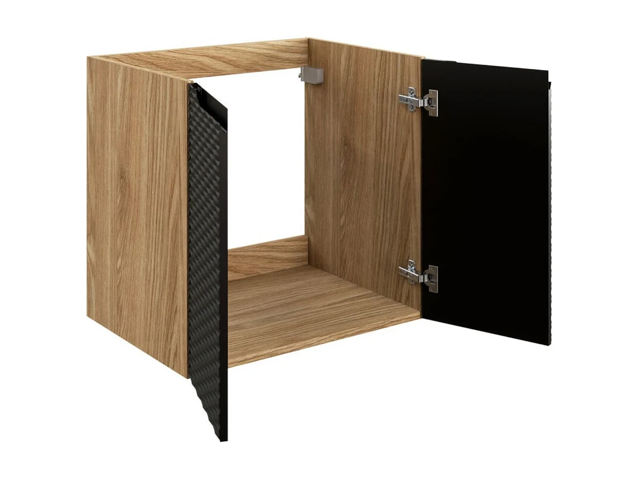 Meubel onder wastafel YOKA – Licht eiken en zwart – L60 × B46 × H57 cm – Om op te hangen