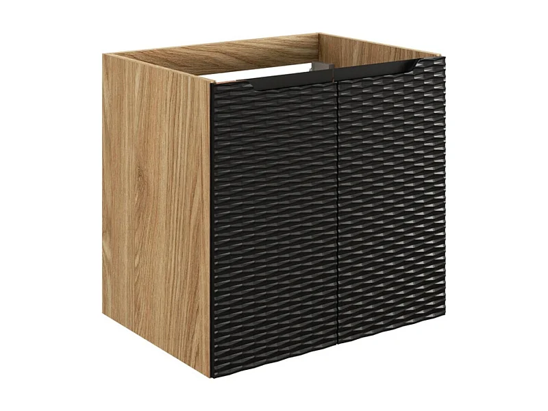 Meubel onder wastafel YOKA – Licht eiken en zwart – L60 × B46 × H57 cm – Om op te hangen