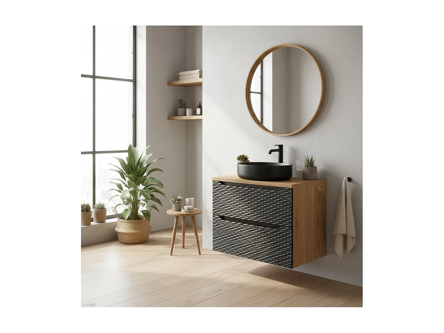 Ensemble de salle de bain YOKA noir : meubles sous vasque à tiroirs 70 cm + plan vasque