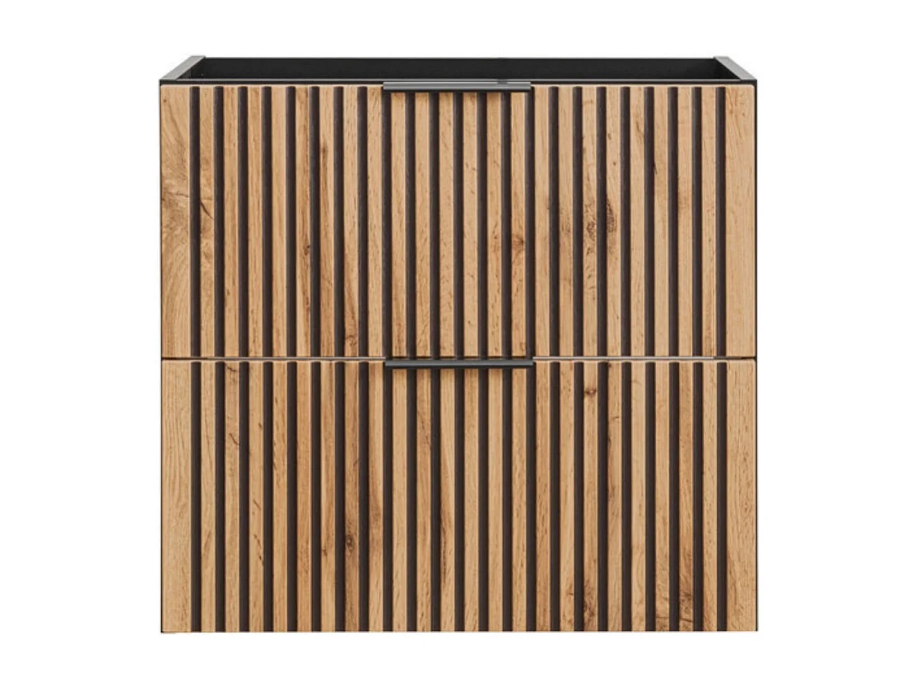 Meuble sous vasque KINOKO – 2 tiroirs – Finition lattes bois naturel et noir – L60 × P46 × H57 cm – À suspendre