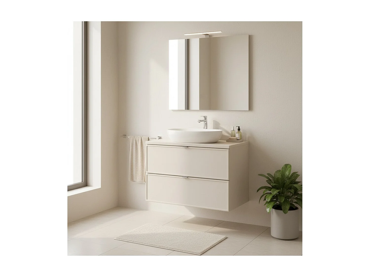 Ensemble de salle de bain BRAZZA : meuble sous vasque à tiroirs 80cm + plan pour vasque