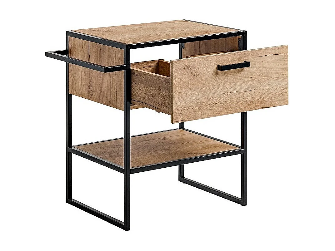 Mobile sottolavabo ONIL – 2 porte – Rovere chiaro e nero – Stile industriale – L70 cm