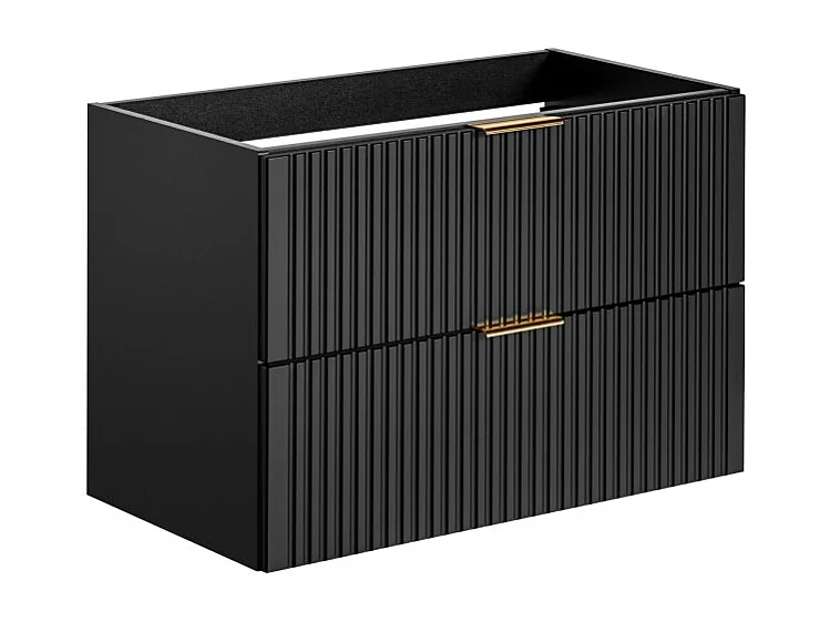 Meuble sous vasque NOXERA – 80 cm – 2 tiroirs – Noir mat – Finition rainurée suspendue