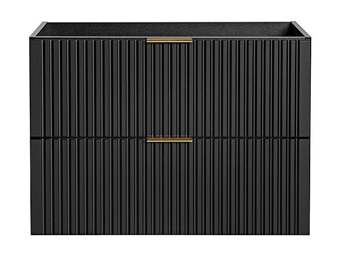 Meuble sous vasque NOXERA – 80 cm – 2 tiroirs – Noir mat – Finition rainurée suspendue