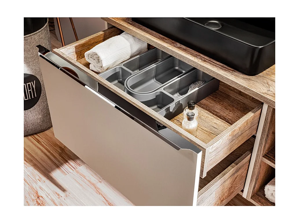 Meuble sous vasque VANTA taupe 60 cm – modèle suspendu avec 2 tiroirs