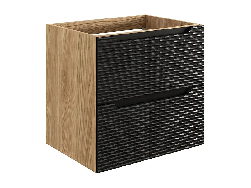 Meubel onder wastafel YOKA - 2 laden - Licht eiken en zwart - L60 × B46 × H57 cm - Om op te hangen