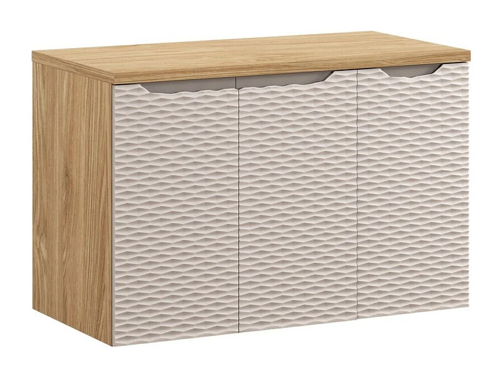 Ensemble de salle de bain YOKA beige : meuble sous vasque à placards 90 cm + plan vasque