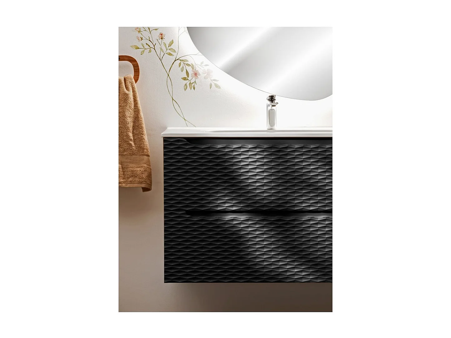 Meubel onder wastafel YOKA – 2 laden – Licht eiken en zwart – B80 × D46 × H57 cm – Om op te hangen