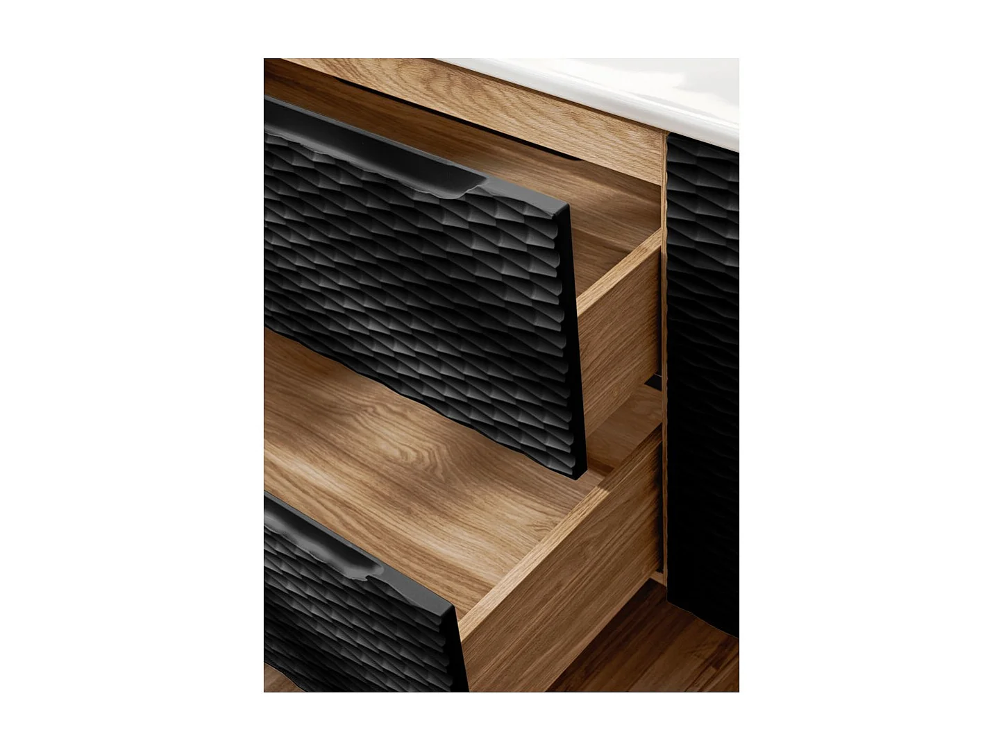 Meubel onder wastafel YOKA – 2 laden – Licht eiken en zwart – B80 × D46 × H57 cm – Om op te hangen