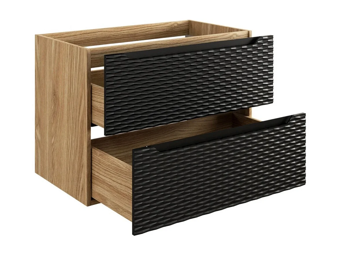 Meubel onder wastafel YOKA – 2 laden – Licht eiken en zwart – B80 × D46 × H57 cm – Om op te hangen