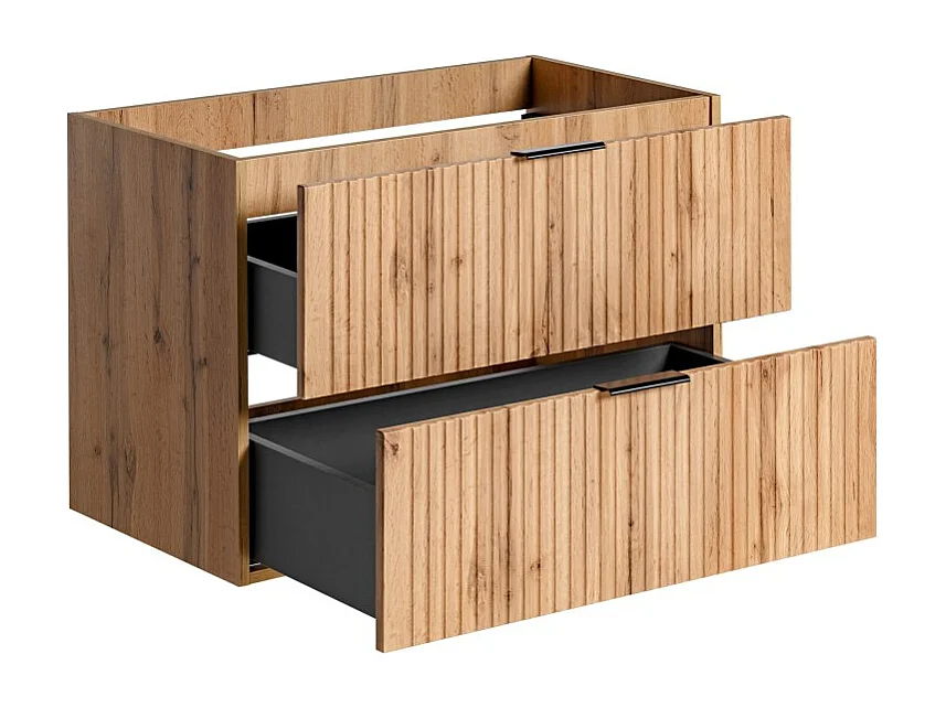Mobile sottolavabo NOXERA – 80 cm – 2 cassetti – Colore rovere wotan – Mobile sospeso elegante