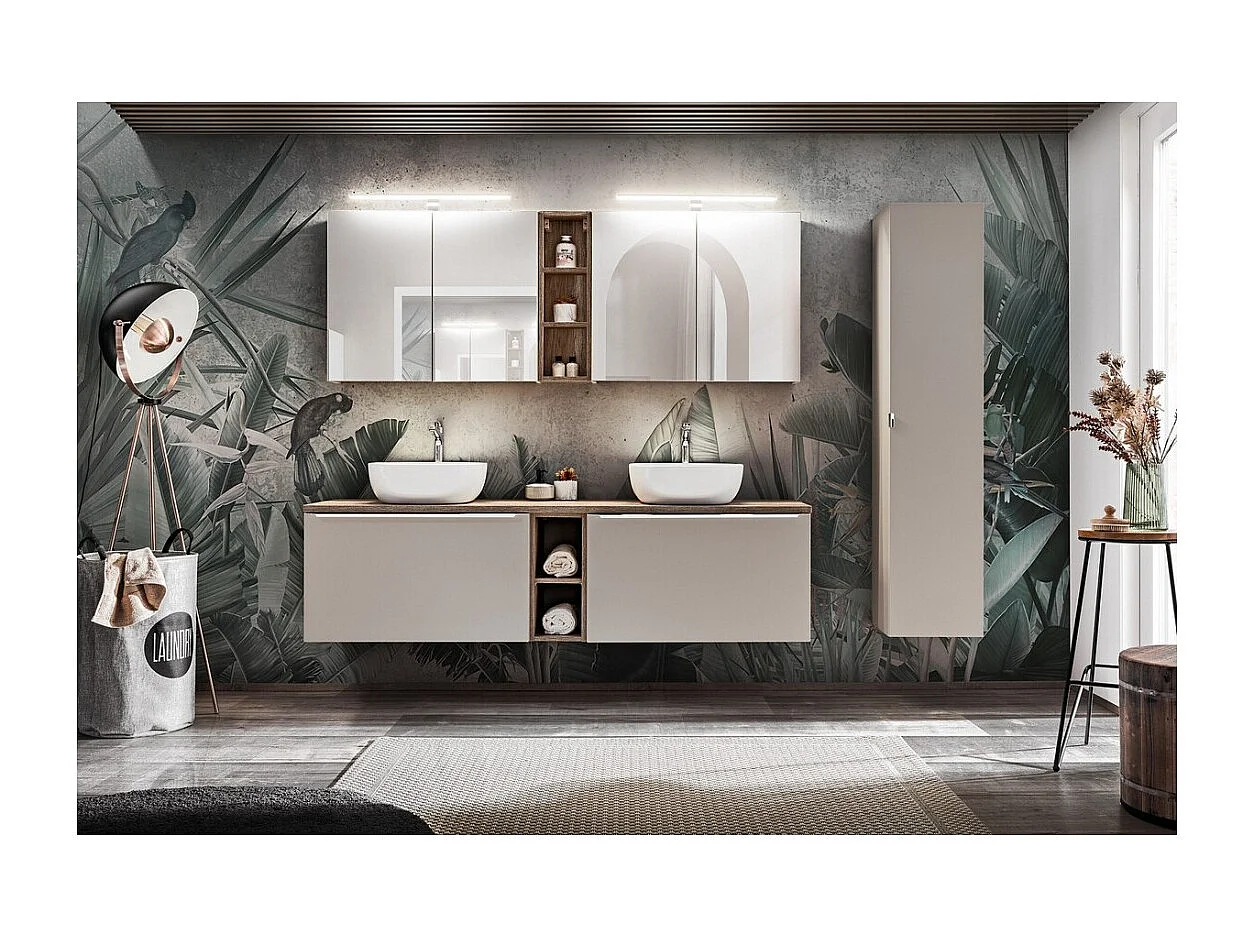 Ensemble VANTA taupe : meubles sous vasque 180cm + plan vasque