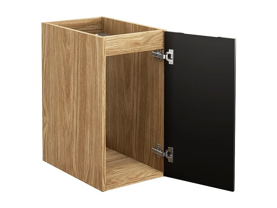 Meuble sous vasque VELNIA – 1 porte – 30 cm – Coloris chêne clair et noir – À suspendre