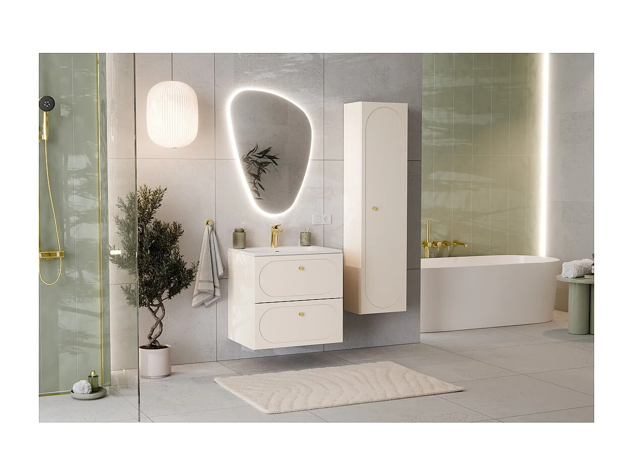 Meuble sous vasque TORNADO 60 cm – 2 tiroirs – Finition sable – Style contemporain