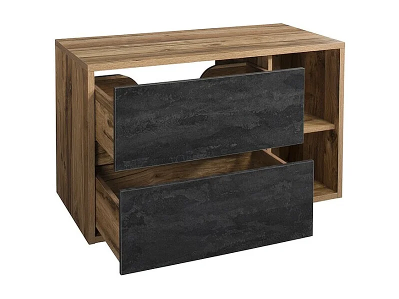 Mobile sospeso per lavabo GABI 100 cm – Finitura in ardesia e legno scuro – Stile rustico