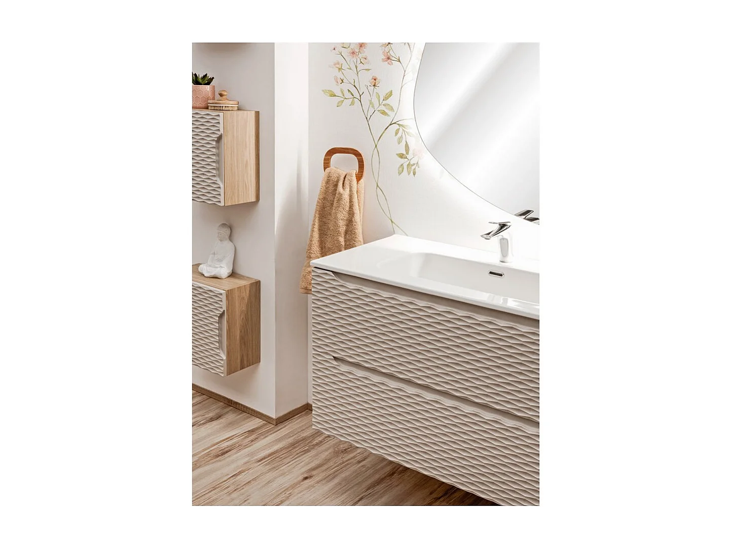 Mobile sottolavabo YOKA – Beige e rovere chiaro 80 cm