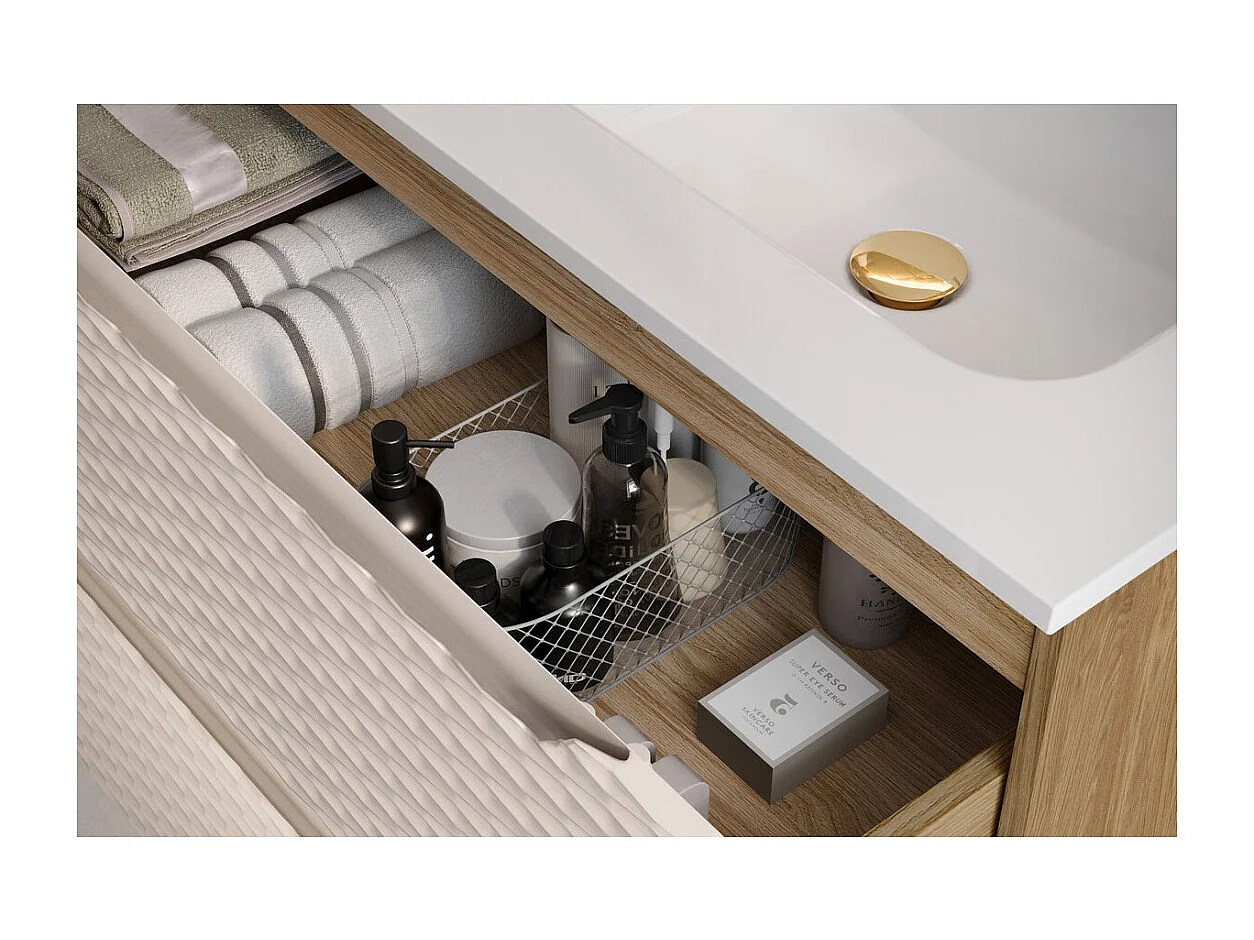 Mobile sottolavabo YOKA – Beige e rovere chiaro 80 cm