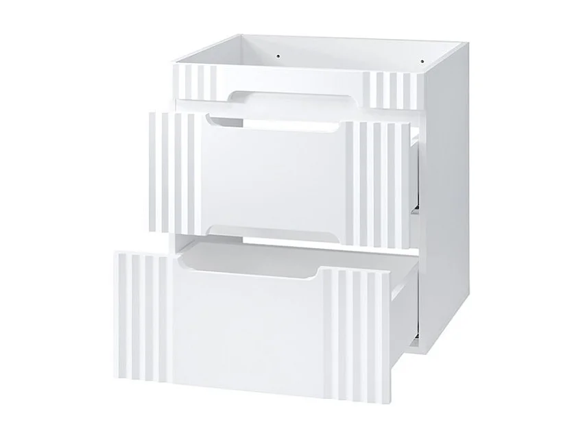 Meubel onder wastafel FIDJI 60 cm - Alpenwit glanzend - 2 laden - Muurbevestiging of op de vloer