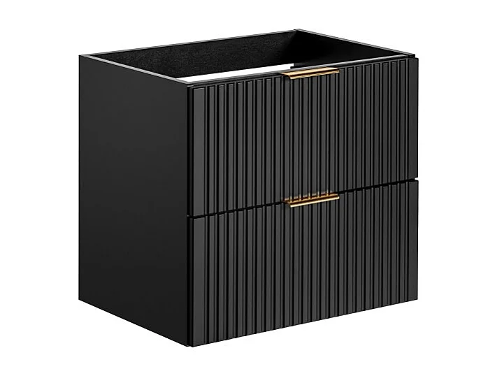 Meuble sous vasque NOXERA – 60 cm – 2 tiroirs – Noir mat – Design rainuré suspendu