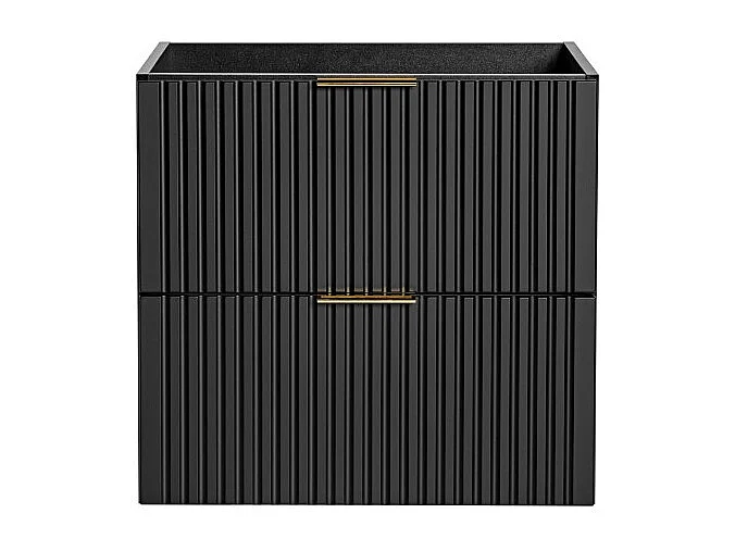Meuble sous vasque NOXERA – 60 cm – 2 tiroirs – Noir mat – Design rainuré suspendu