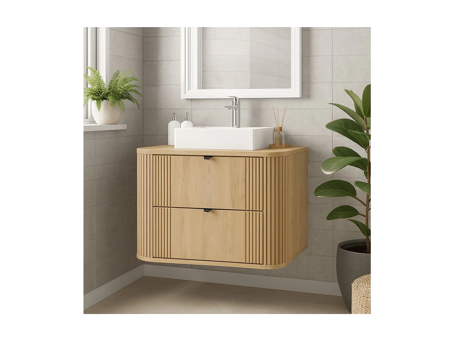 Set da bagno KORI: mobile sottolavabo 80cm + piano lavabo