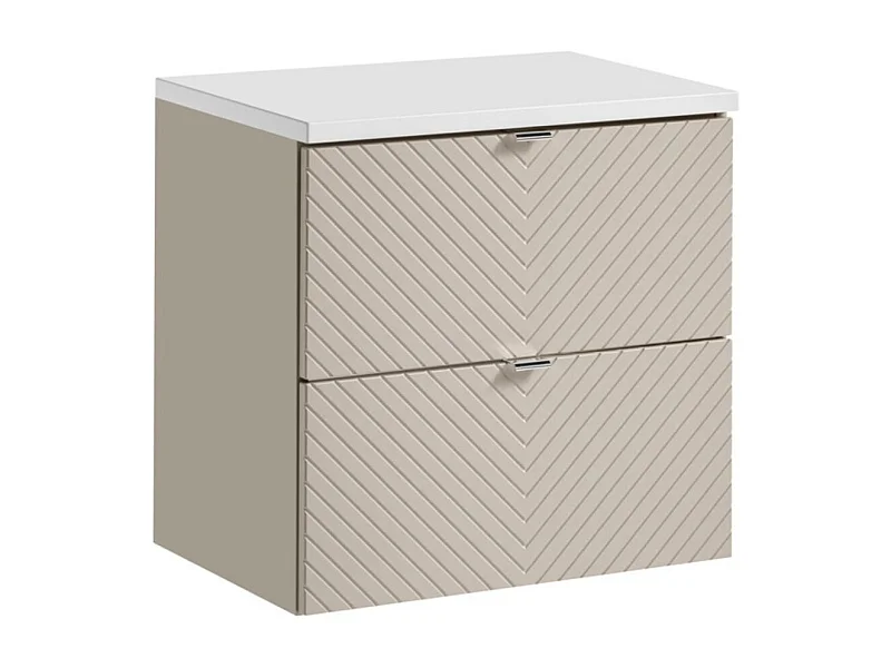 Ensemble de salle de bain AOKI : meuble sous vasque à tiroirs 60cm + plan vasque blanc