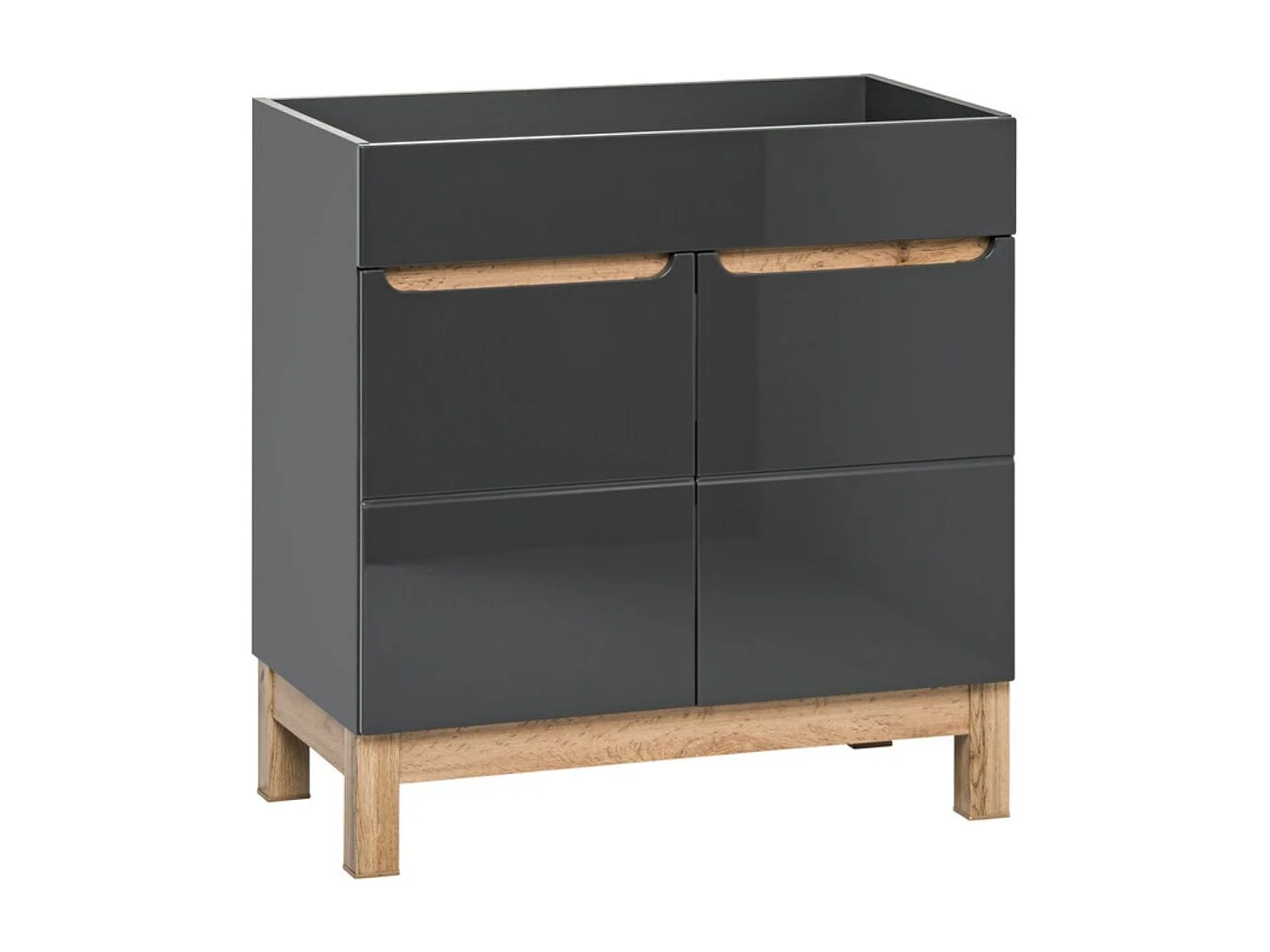 Meubel voor onder wastafel ERMANO – Afwerking in hout en glanzend grijs, 60 cm