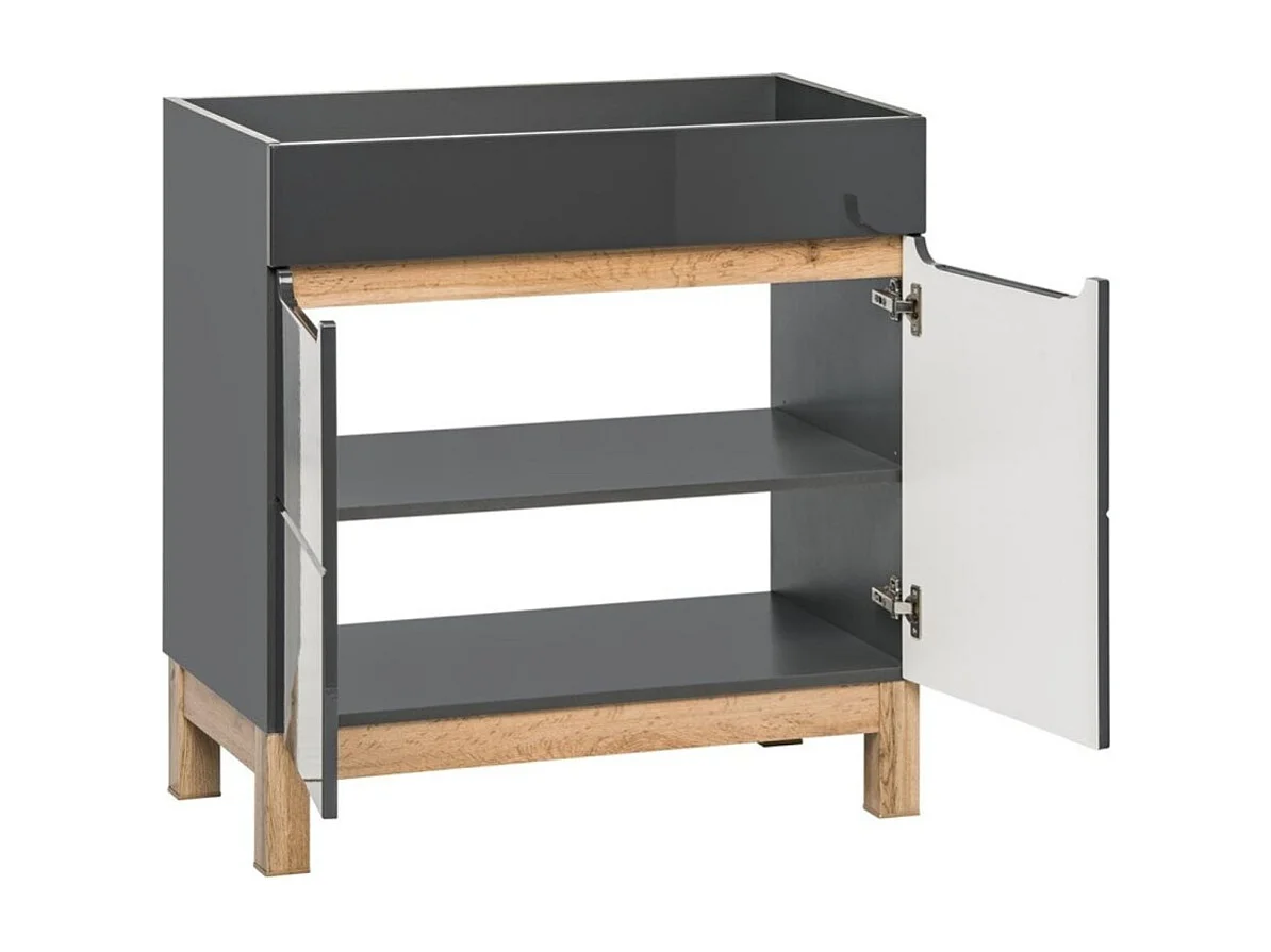 Meubel voor onder wastafel ERMANO – Afwerking in hout en glanzend grijs, 60 cm