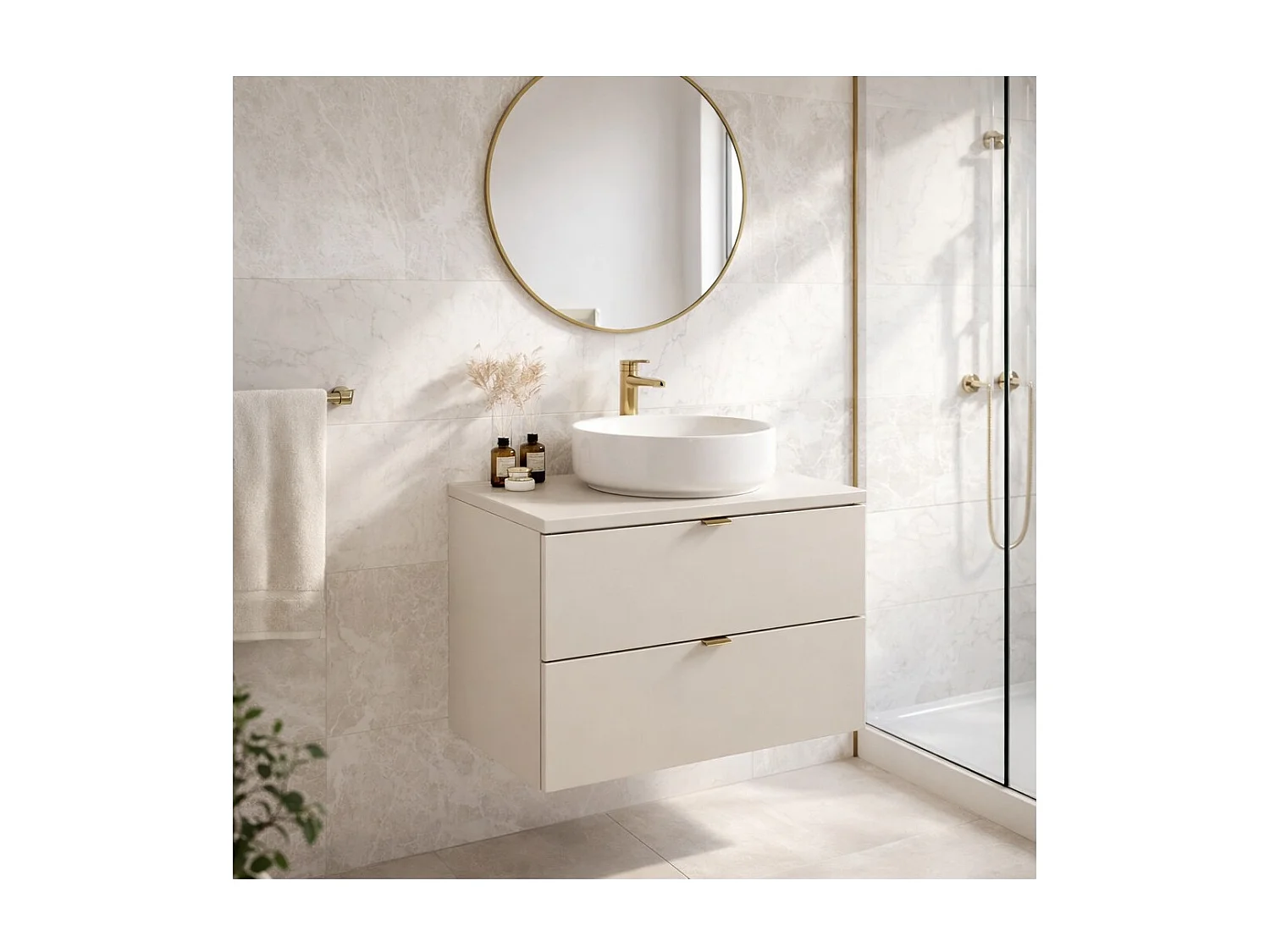 Ensemble de salle de bain BELLA : meuble sous vasque 60cm + plan pour vasque