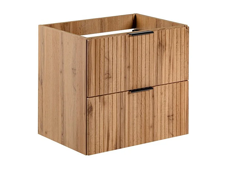 Meuble sous vasque NOXERA – 60 cm – 2 tiroirs – Coloris chêne wotan – Meuble suspendu moderne