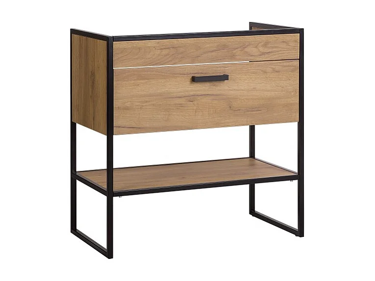 Meuble sous vasque ONIL – 2 portes – Chêne clair et noir – Style industriel – L80 cm