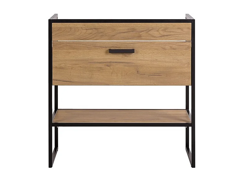 Meuble sous vasque ONIL – 2 portes – Chêne clair et noir – Style industriel – L80 cm