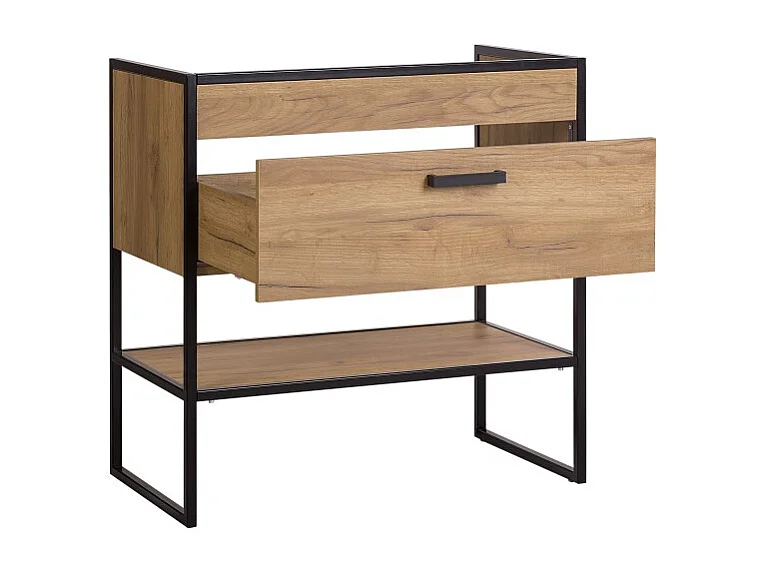 Meuble sous vasque ONIL – 2 portes – Chêne clair et noir – Style industriel – L80 cm