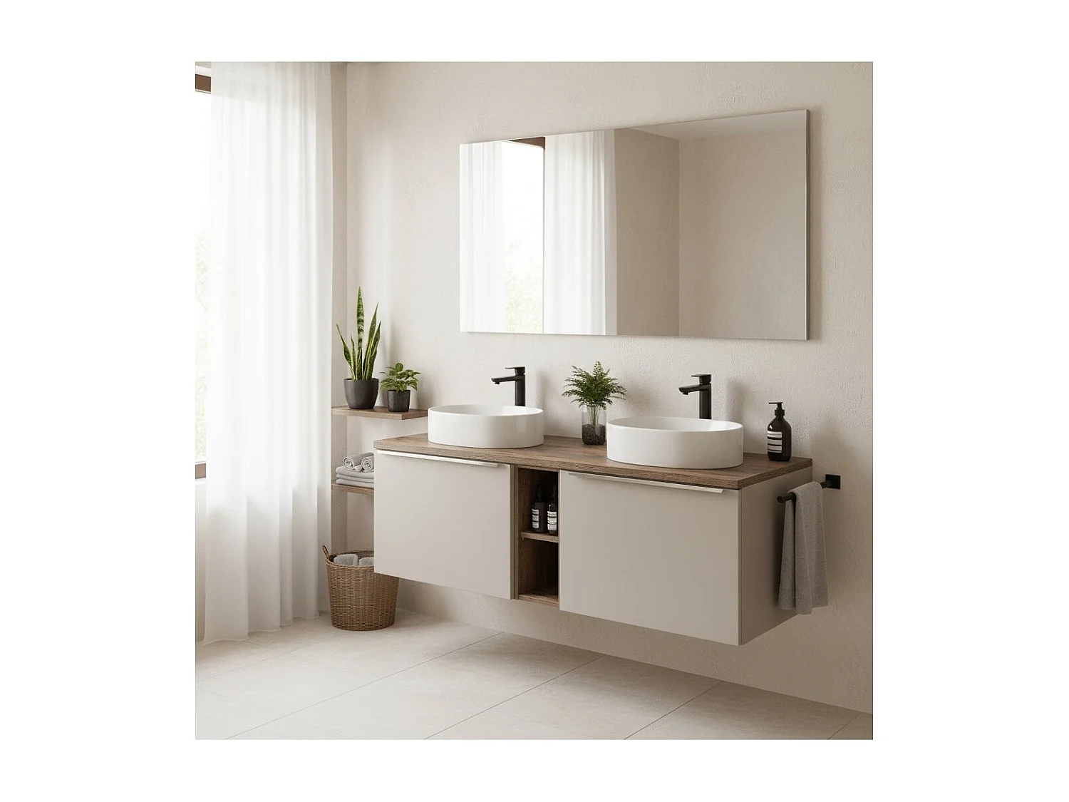 Ensemble de salle de bain VANTA taupe : meuble sous vasque 140cm + plan vasque