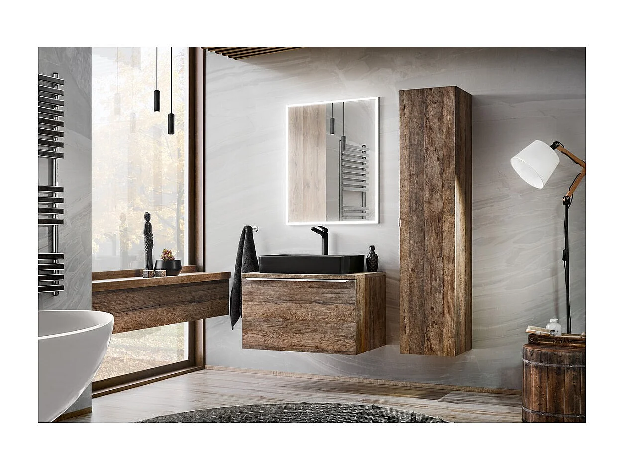 Mueble bajo lavabo VANTA roble oscuro 80 cm – Módulo suspendido con cajones