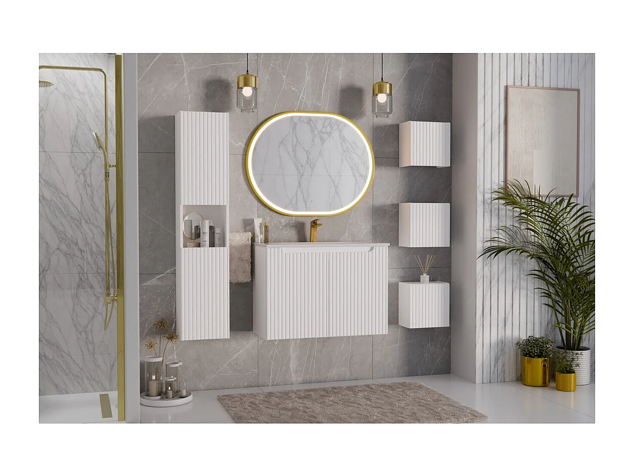 Meubel onder wastafel VANO - 2 deuren - Alpenwit - L60 × B39 × H57 cm - Om op te hangen