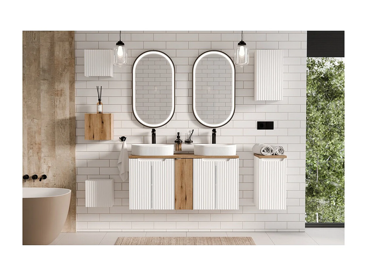 Meubel onder wastafel VANO - 2 deuren - Alpenwit - L60 × B39 × H57 cm - Om op te hangen