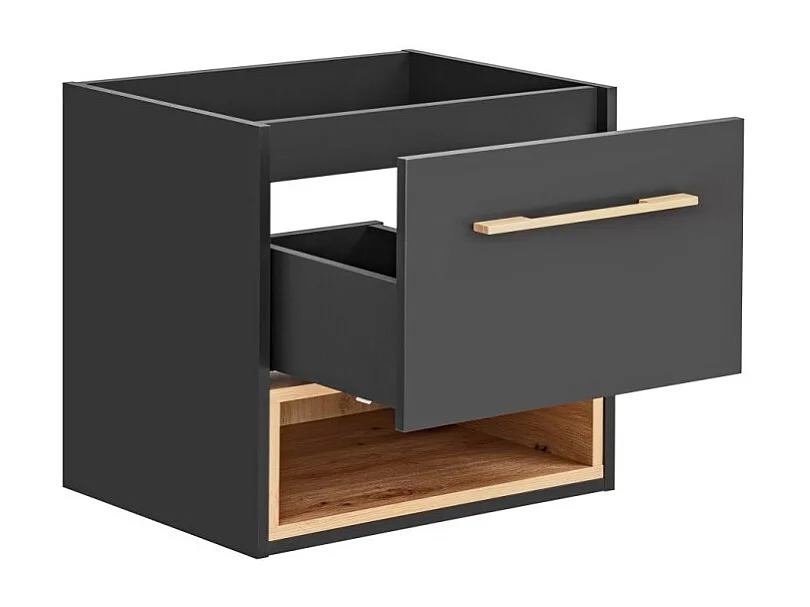 Mobile sottolavabo TALOKA – 1 porta – Grigio antracite e rovere chiaro – 60 cm – Da appendere